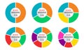 Pie chart set with 2,3,4,5,6 and 7 parts or sections. Circle diagram, graph, business presentation and chart. Modern wheel